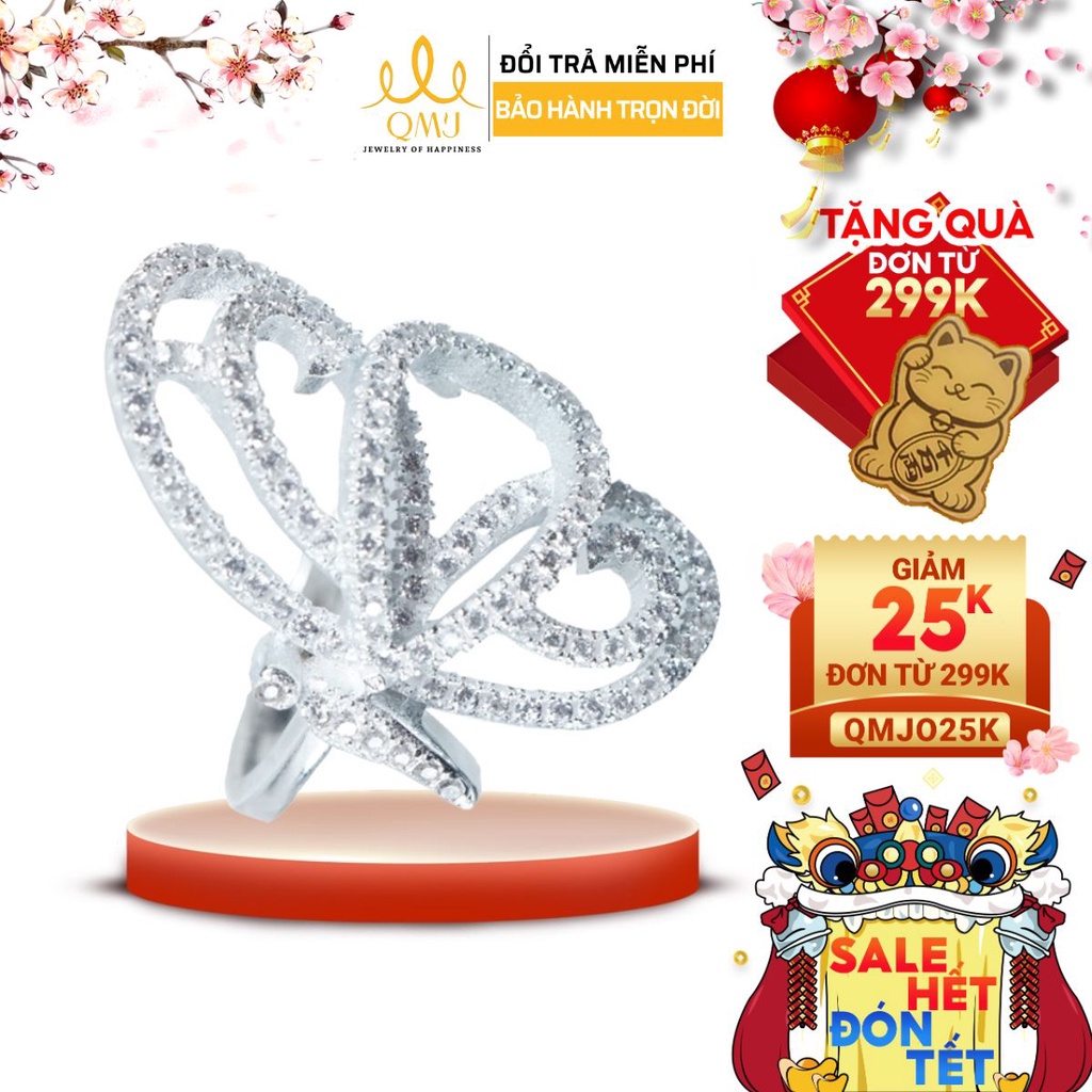 QMJ Nhẫn nữ Butterfly bạc 925 cao cấp đính đá xinh đẹp sáng lấp lánh thời trang - Q519