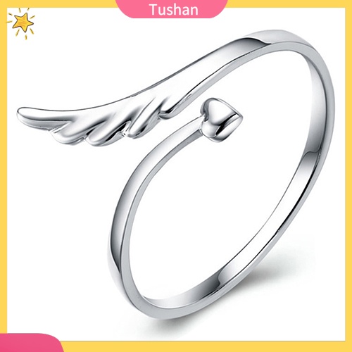 Nhẫn mạ bạc đính đá hình đôi cánh thiên thần xinh xắn