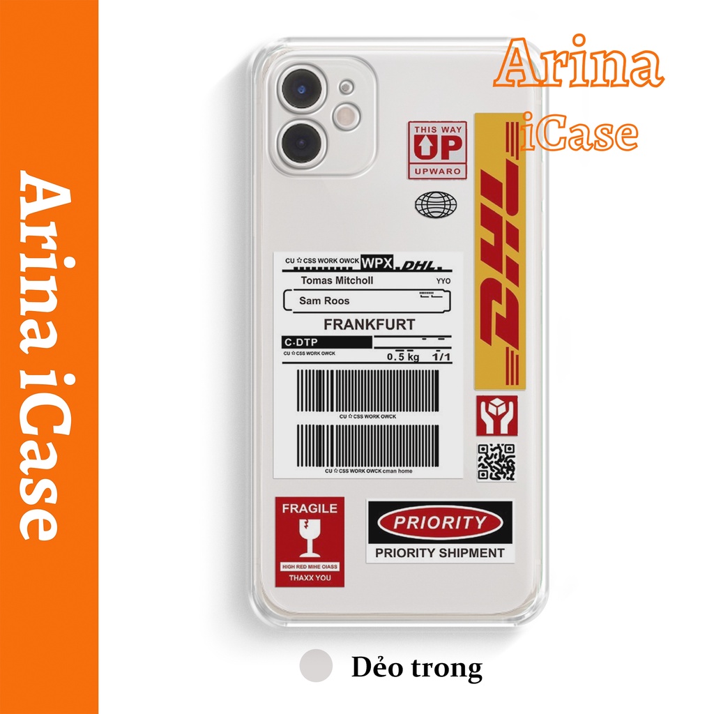 Ốp lưng iphone viền vuông in brand DHL 7/7plus/8/8plus/x/xr/xs/11/12/13/14/pro/max/plus/promax Arina iCase 026