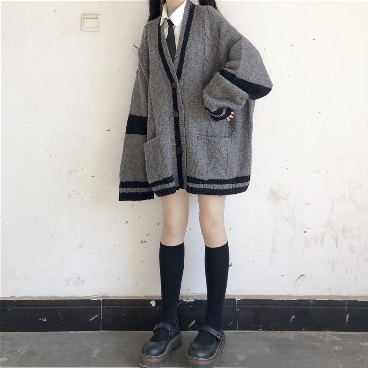 Áo khoác cardigan len XÁM 2 TÚI  nữ Cheapy xanh be dáng rộng freesize cài cúc hàng quảng châu phong cách hàn quốc