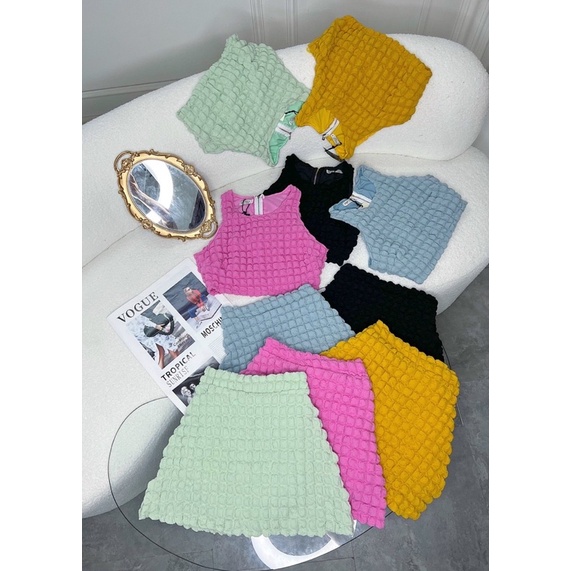 Set áo ba lỗ dáng croptop xốp phồng kèm chân váy the.sweaterweather TSW