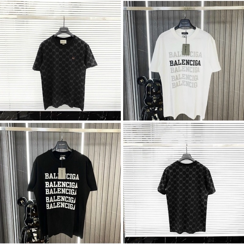 Áo phông thời trang hai mầu trắng đen có họ tiết in logo, Áo cộc tay cổ tròn phong cách giới trẻ cotton btshop từ45-75kg