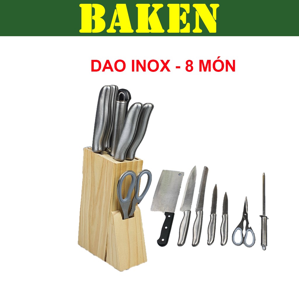 Bộ Dao Kéo Nhà Bếp Inox 8 Món FIMEX-FI-017 Dùng Chặt Xương, Thái Thịt, Gọt Hoa Quả