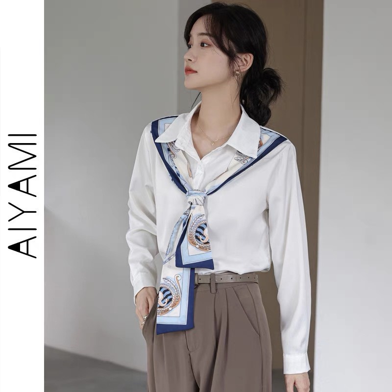 ✨BÁN SỈ✨Áo sơ mi trắng lụa tằm tặng lèm khăn xanh