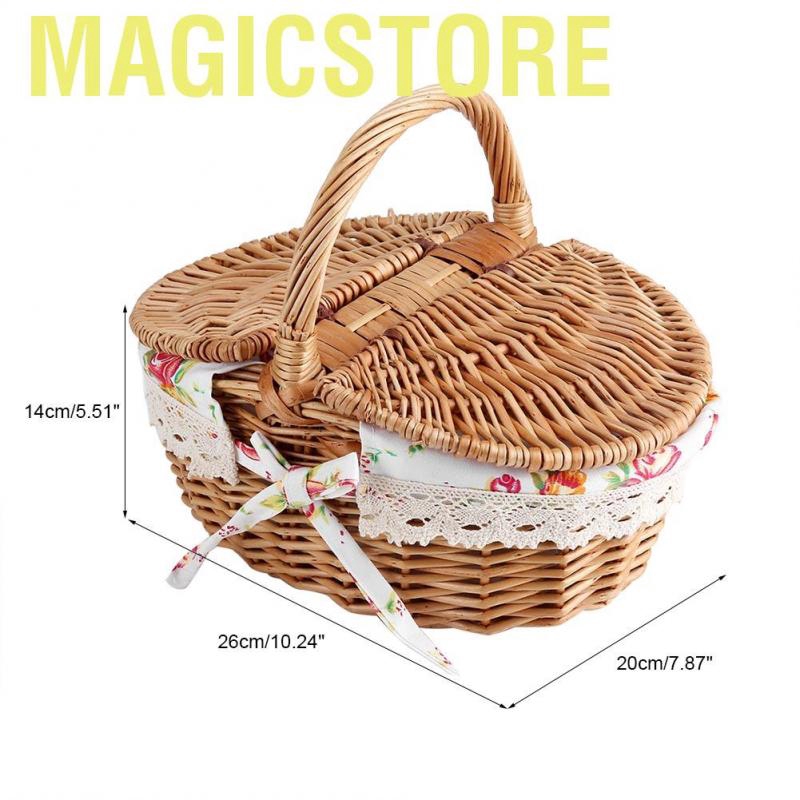 [Ready Stock] Magicstore Giỏ đựng đồ đi dã ngoại gắn nắp hai ngăn phủ vải in hoa dễ thương