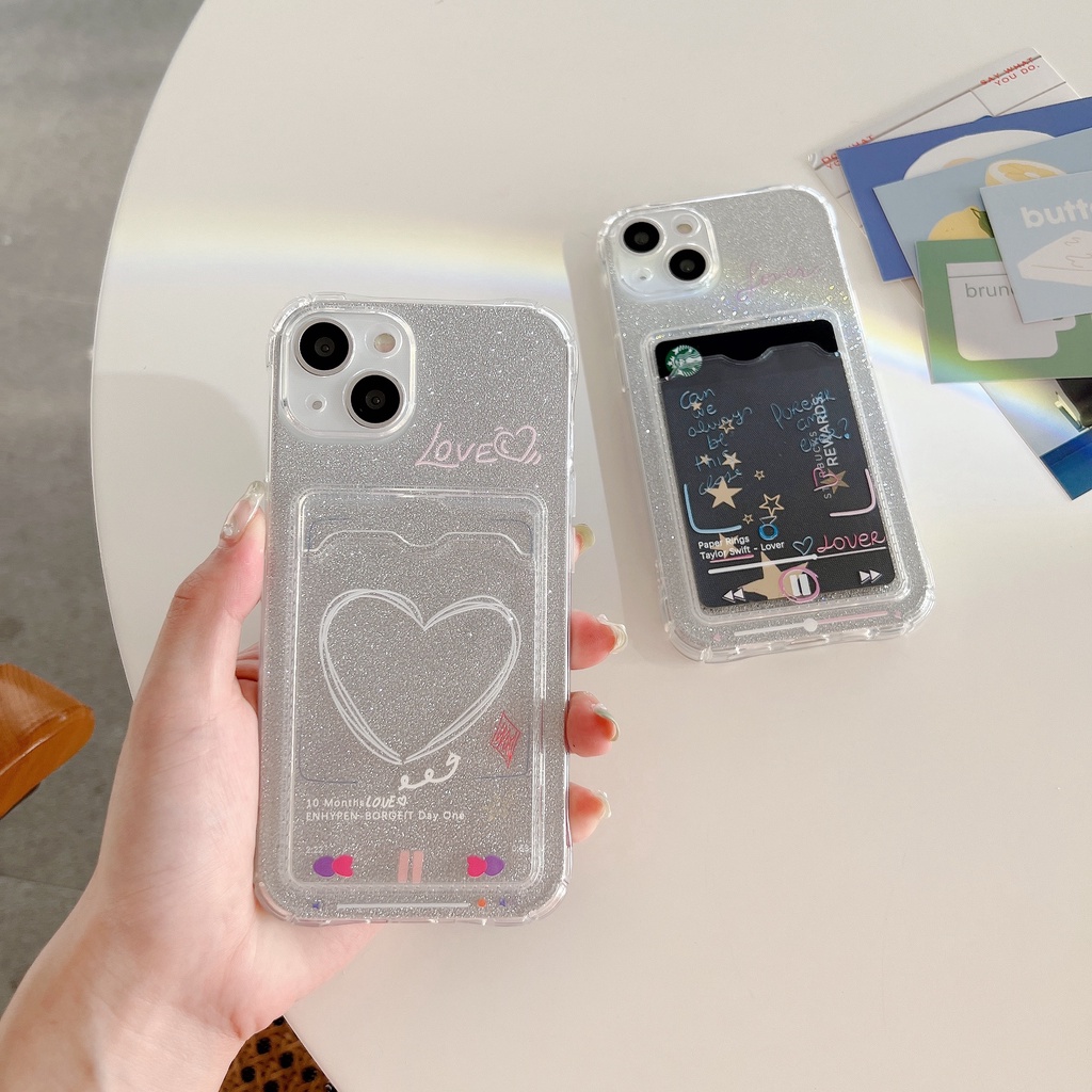 Ốp Điện Thoại Họa Tiết Trái Tim Thời Trang Chống Sốc Kèm Ngăn Đựng Thẻ Cho iPhone 14 / 13 / 12 / 11 / X / 8 / 7P