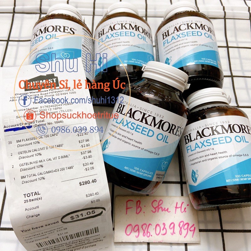 Tinh Dầu Hạt Lanh Blackmores Flaxseed Oil 1000mg - 100 viên của Úc, Cung cấp omega 3-6-9 từ thực vật