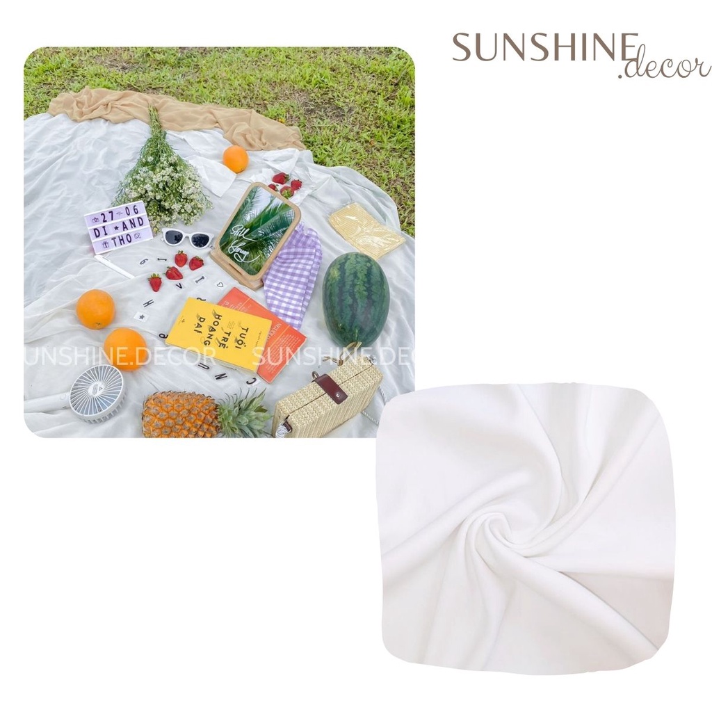 Vải trắng làm thảm picnic chụp hình dã ngoại phong cách hiện đại