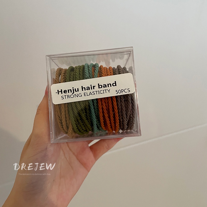 DREJEW Hộp 50 dây thun buộc tóc co giãn tốt không đau phong cách Hàn Quốc