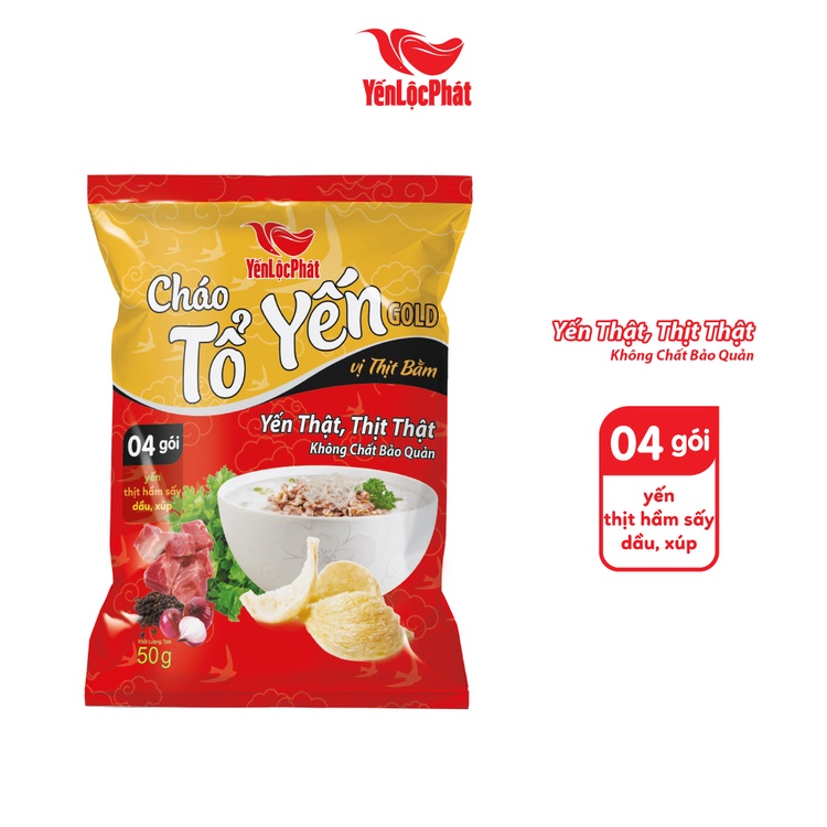 (Combo 5 gói) - Cháo Tổ Yến Gold Thịt Bằm Yến Lộc Phát - Ăn liền - gói 50gr