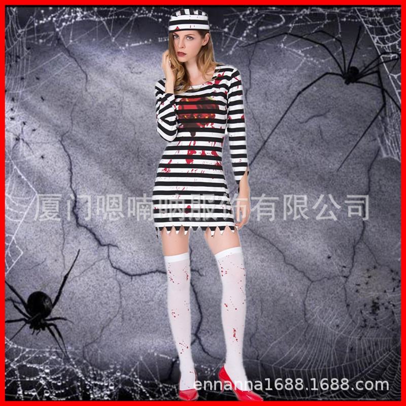 Bộ Đồ Hóa Trang Zombie Kẻ Sọc Đen Trắng Độc Đáo Dịp Halloween