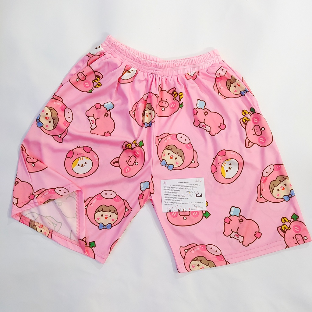 Quần Short Lửng Cartoon, Quần Đùi Hoạt Hình Họa Tiết Lợn Hồng Dễ Thương