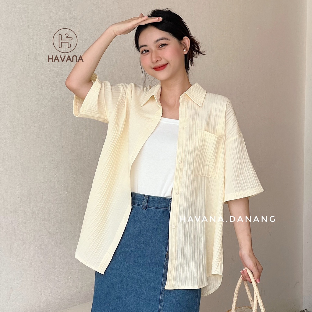 Áo sơ mi xốp ngắn tay, sơ mi gân sọc có dây buộc nơ lưng freesize form rộng AE190