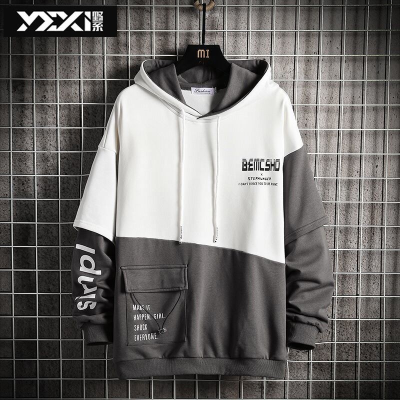 Áo khoác hoodie tay dài dáng rộng giả nhiều lớp cá tính trẻ trung