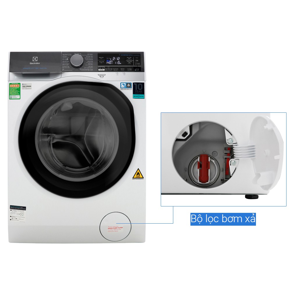 [Mã ELMALL100 giảm 100K đơn 5TR] Máy giặt 10kg + Sấy 7kg Electrolux EWW1042AEWA