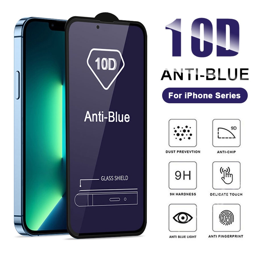 Kính cường lực Chống Tia Sáng Xanh Cho 10D Cho iPhone 11 12 13 14 Pro Max X Xs Xr 6 6s 7 8 Plus