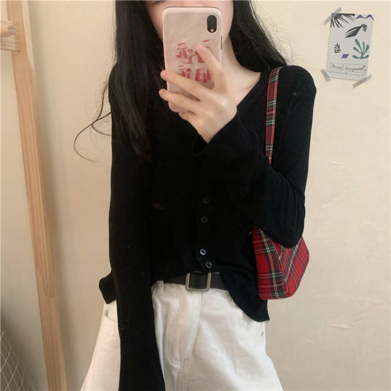 Áo Khoác Cardigan Dài Tay Với Thiết Kế Cổ Chữ V Xinh Xắn Dành Cho Nữ 2021