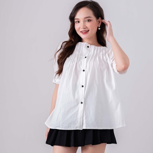 Áo babydoll trắng cộc tay khuy sau - Áo trắng cánh tiên siêu hot