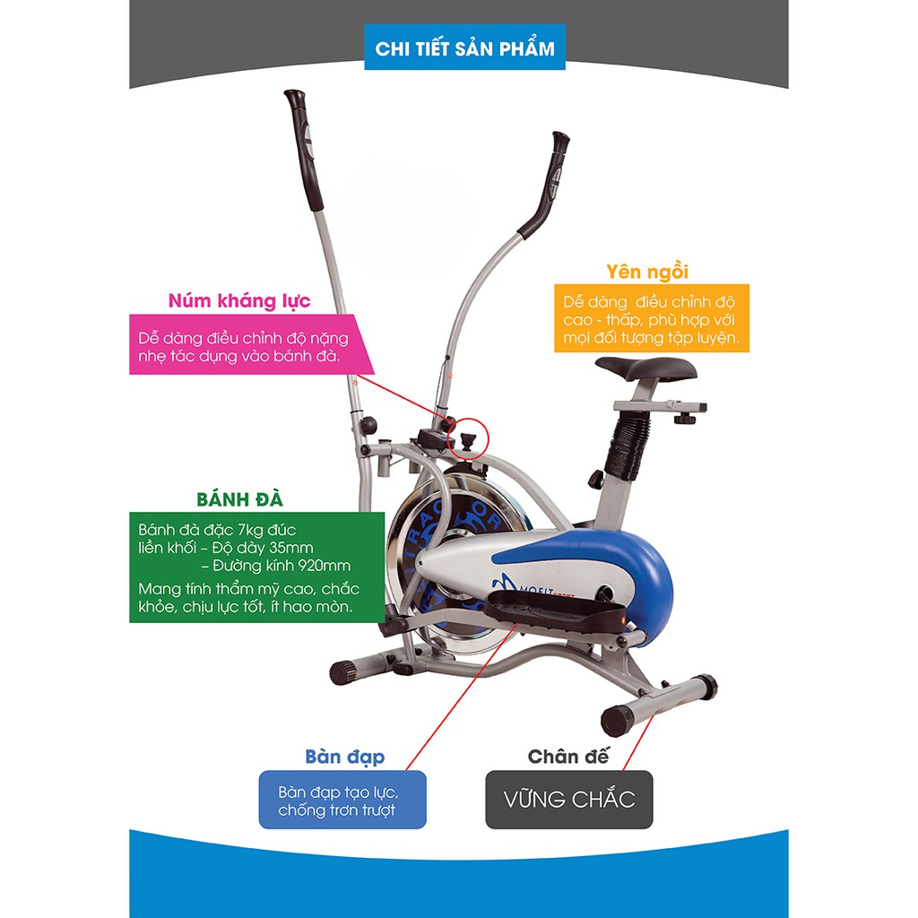 Xe đạp tập tại nhà MO2081 + Máy massage xung điện EMS