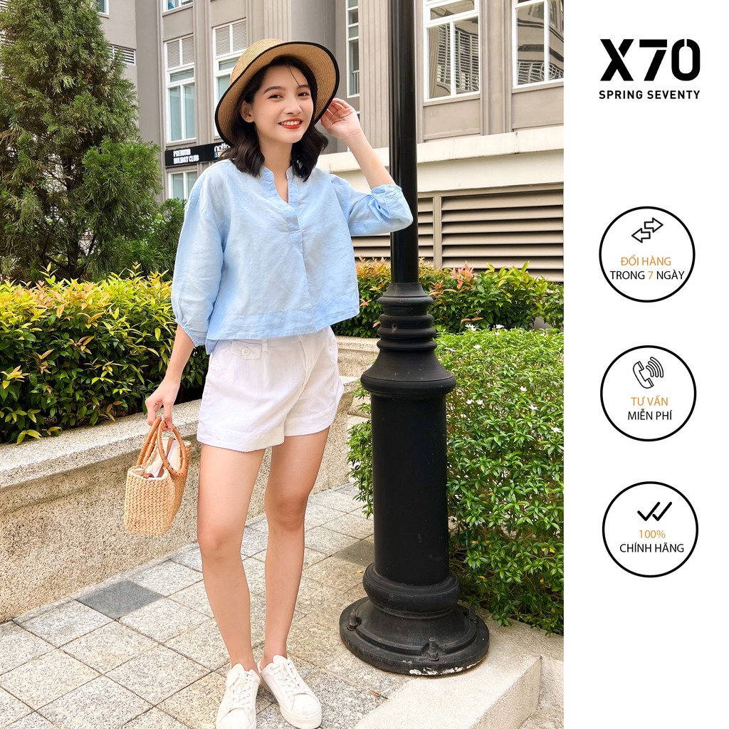Áo Sơ Mi Kiểu Nữ Cổ Trụ Linen Thiết Kế Tay Phồng Vạt Áo Cách Điệu Thời Trang X70 - 01540001