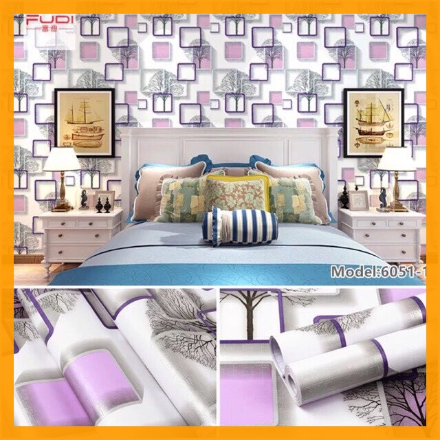 10M GIẤY DÁN TƯỜNG SẴN KEO Ô TÍM 6051-1