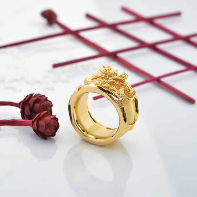 Nhẫn nam lông voi nhân tạo khảm đầu rồng NN03