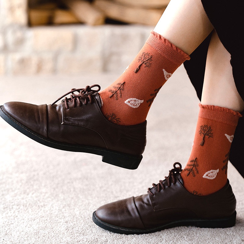 Vớ Dệt Kim Cổ Vừa In Họa Tiết Hoạt Hình Đơn Giản Phong Cách Nhật Bản Cho Nữ