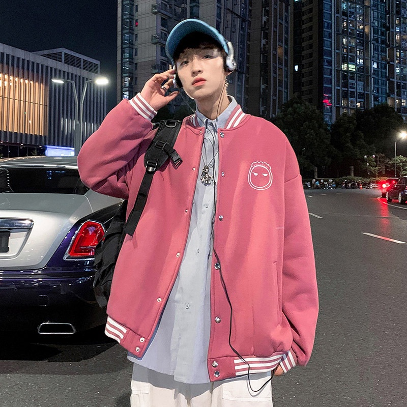 Áo bomber nam form rộng, Áo bóng chày logo mặt cười phong cách đi chơi mặc nhà thời trang đường phố | BigBuy360 - bigbuy360.vn