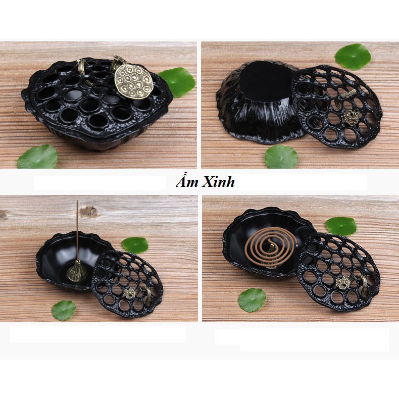 Lư hương đốt trầm + Đế gỗ Đàn Hương