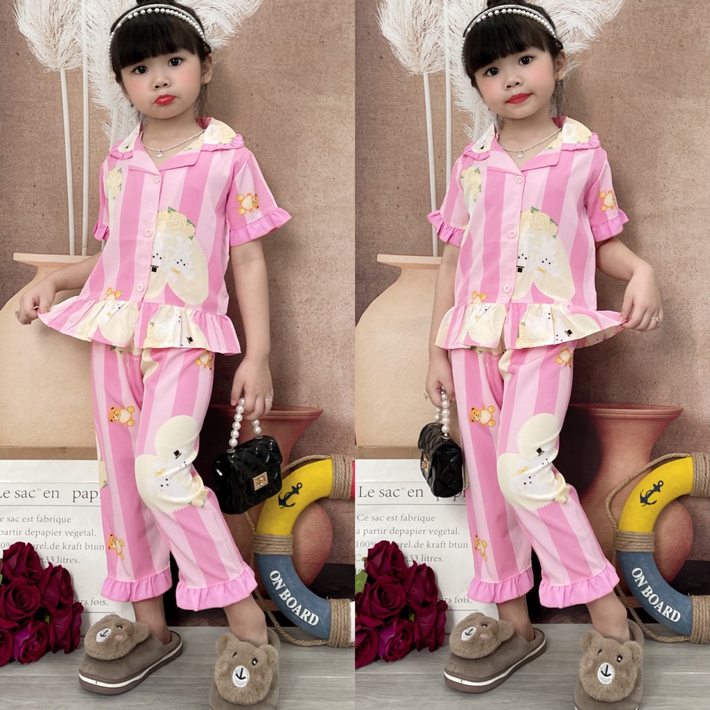 Pijama lụa Hàn cho bé gái 4-9 họa tiết cực xinh yêu P2