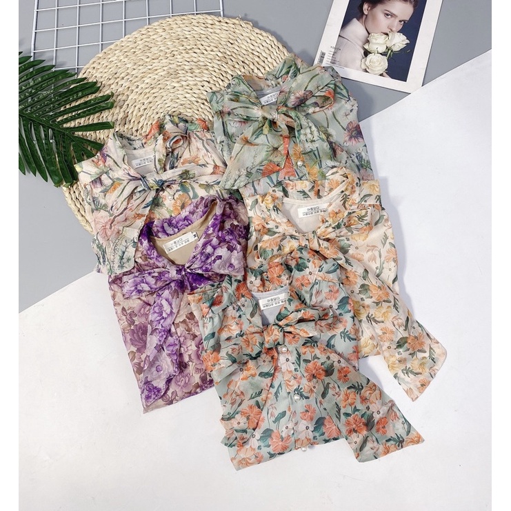 Áo hoa 2 lớp cổ nơ | BigBuy360 - bigbuy360.vn