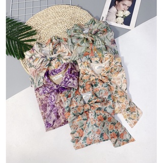 Áo hoa 2 lớp cổ nơ