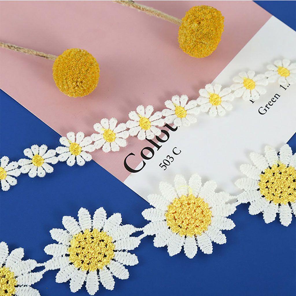 Dây Ruy Băng Cài Tóc Thêu Hình Hoa Cúc Trang Trí