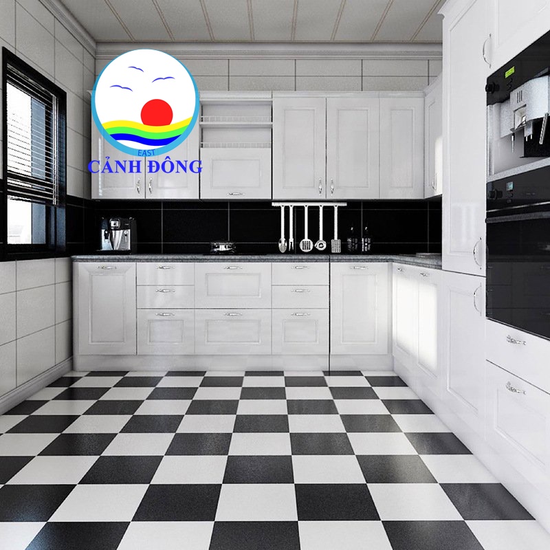 Decal dán nền dán sàn giả gạch trắng đen chống trơn chống thấm