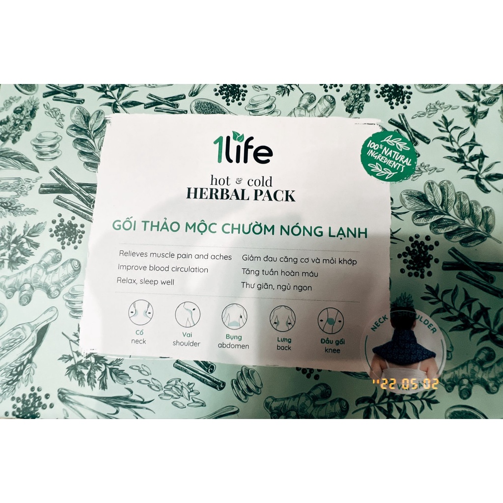 Gối Chườm Thảo Mộc Nóng Lạnh 1Life Hot & Cold Herbal Pillow Thành Phần Tự Nhiên