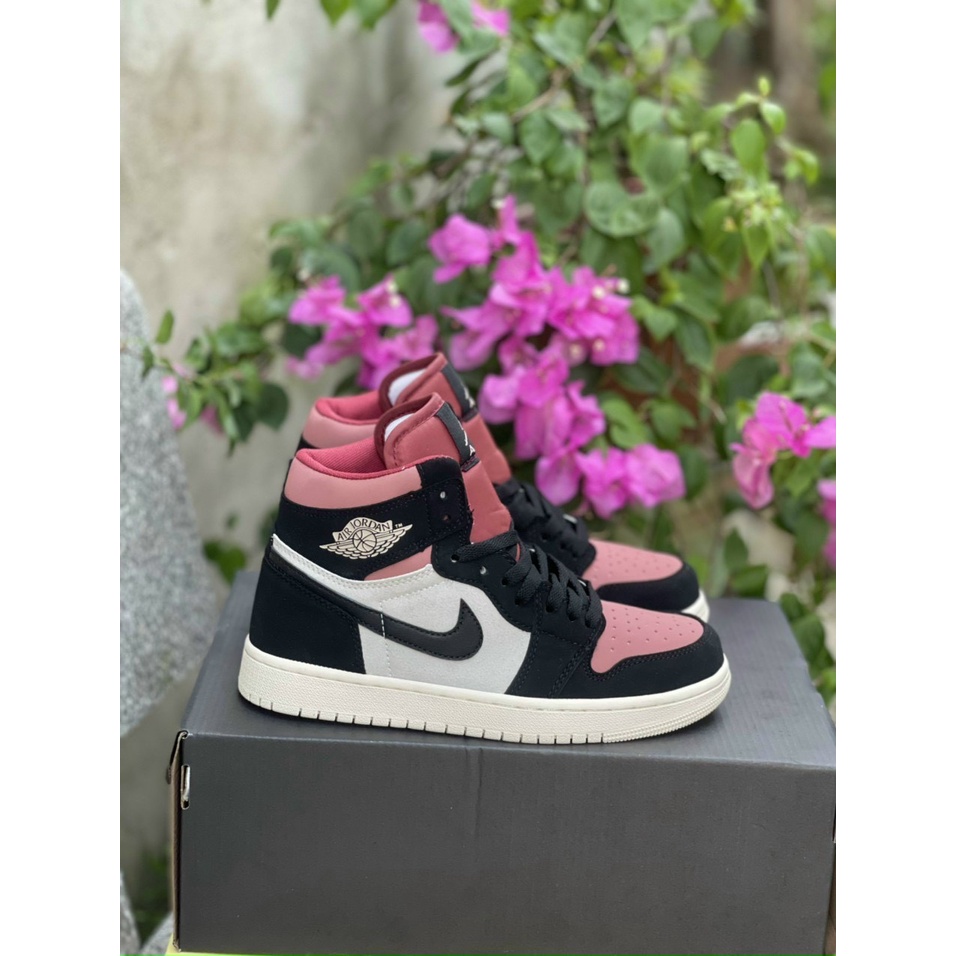 Giày thể thao sneakers air jordan 1 high panda original cao cổ đen mix hồng sen