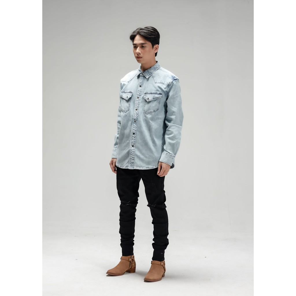 SNAZZY - Áo Sơ Mi Bò Nam dài tay cổ bẻ màu xanh nhạt | BigBuy360 - bigbuy360.vn