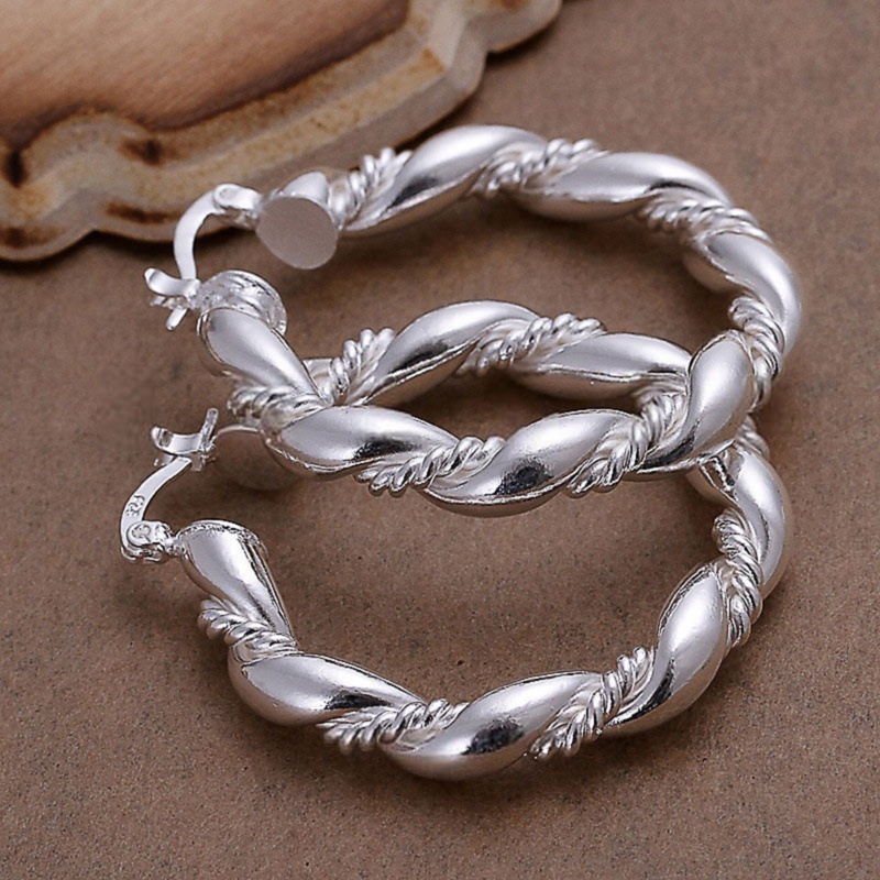 Fashion Womens Ladies Silver Plated Circle Earring Twisted Ear Ring Hoop Jewelry