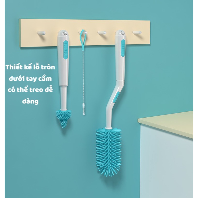 Bộ Cọ Rửa Bình Sữa, Núm Ti Cho Bé Misuta - Chất Liệu Silicon Cao Cấp, Đầu Xoay 360 Độ