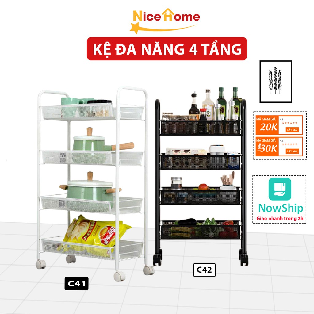 Xe đẩy spa chuyên dụng NICEHOME 4 tầng, kệ để đồ đa năng khay mắt lưới có bánh xe di chuyển tiện lợi