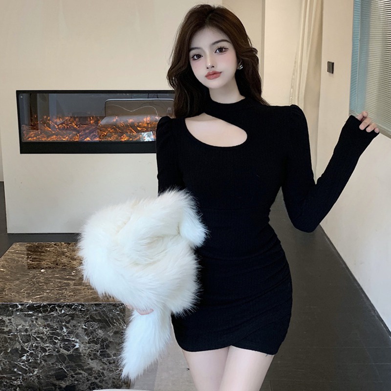 Đầm ôm dệt kim màu sắc trơn thời trang cho nữ