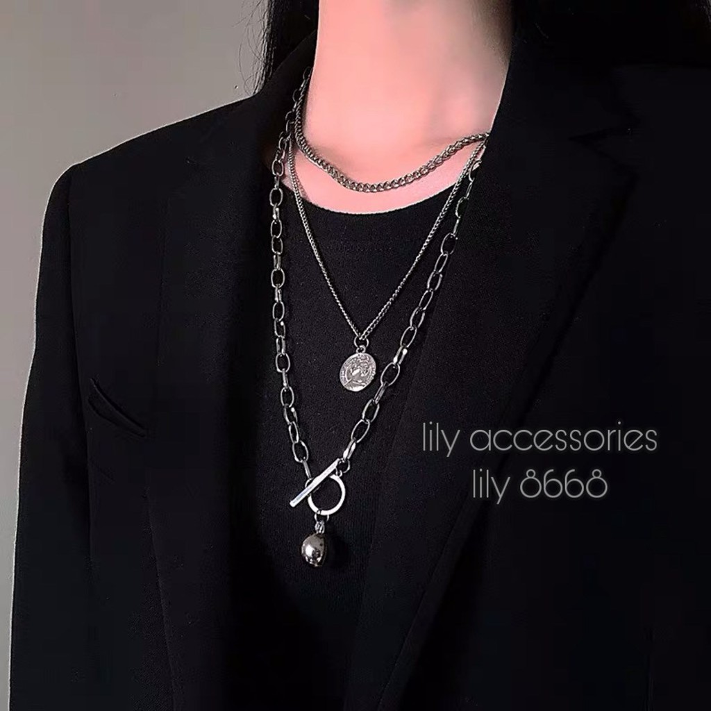 3 layer chain necklace dây chuyền vòng cổ 3 lớp dây xích bi tròn