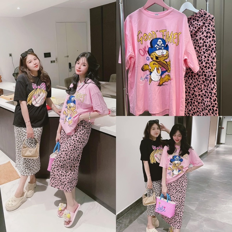 HÀNG LOẠI 1 SET ÁO THUN CHÂN VÁY BEO NỮ TÍNH NĂNG ĐỘNG