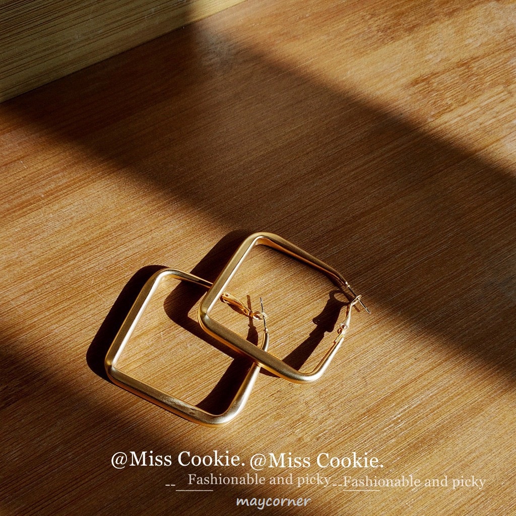 Khuyên tai hình học vuông vàng mạ bạc 925 cao cấp mã 1496