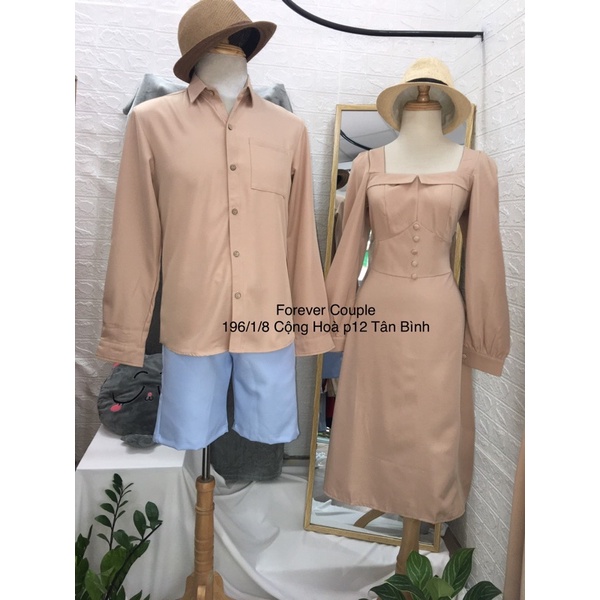 Áo váy đôi Vintage chụp ảnh cưới màu nude nhạt Forever Couple