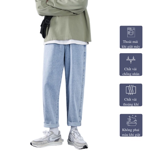 Quần baggy nam ống suông, quần Jean ống rộng nam chuẩn thiết kế hàn quốc