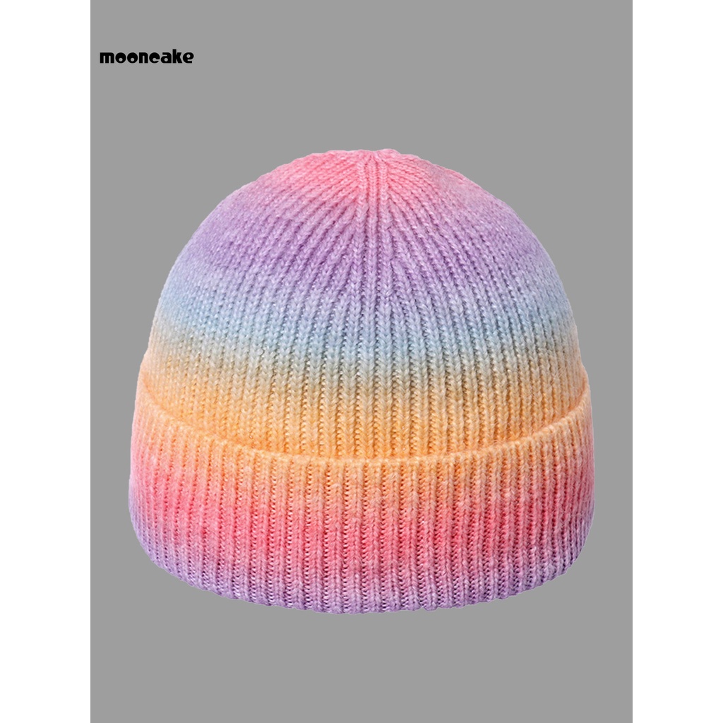 Mũ beanie đan len dày giữ ấm màu cầu vồng thời trang