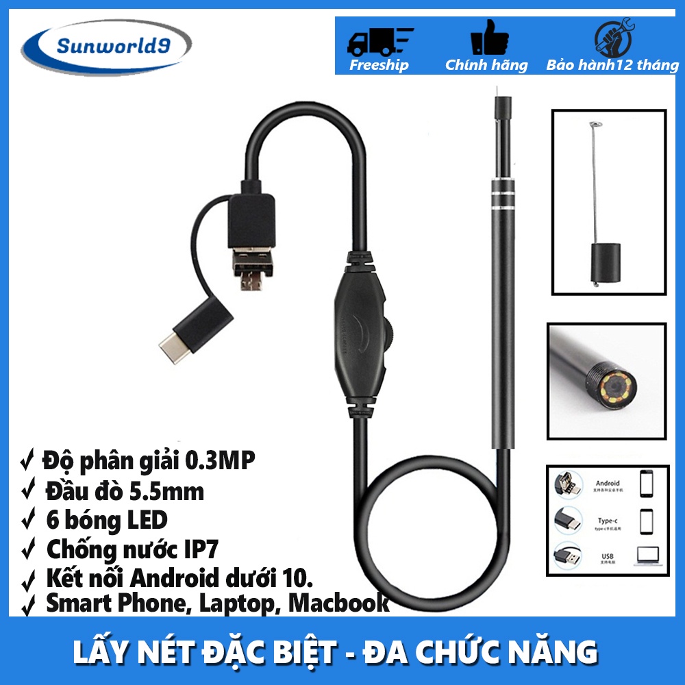 Camera Nội Soi Tai Mũi Họng, Đi Kèm Bộ Đầu Lấy Ráy Tai Cao Cấp, Sử Dụng Chuyên Nghiệp, An Toàn Với Thiết Kế Thông Minh