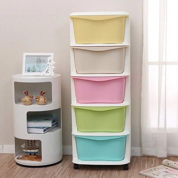 Tủ đựng đồ 5 tầng ngũ sắc cao cấp có bánh xe đẩy tiện lợi, tủ nhựa đa sắc lắp ghép 5 tầng chính hãng GL