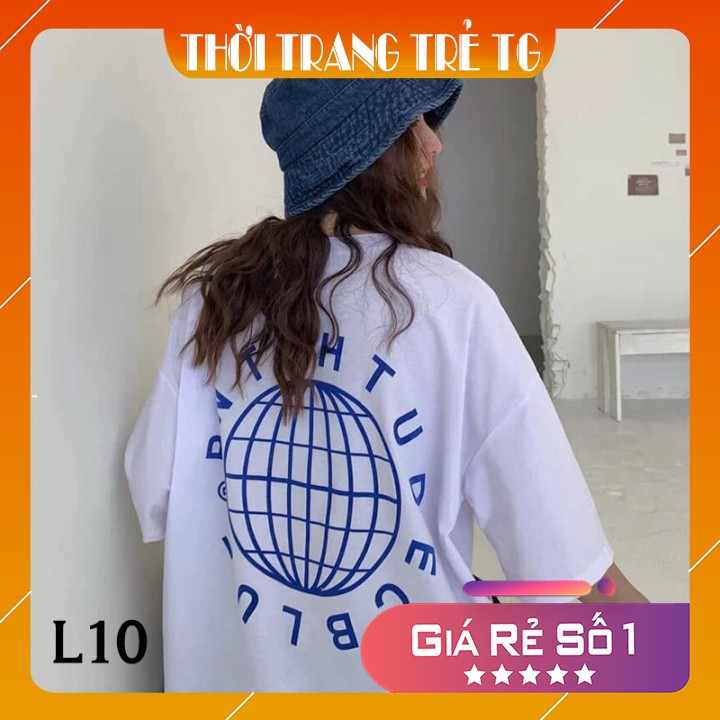 Áo thun 💕𝑭𝒓𝒆𝒆𝒔𝒉𝒊𝒑💕 Áo phông form rộng dáng Unisex L10, mặc lớp, nhóm, cặp in hình ĐỊA CẦU chữ H TUDEC BLUE màu trắng